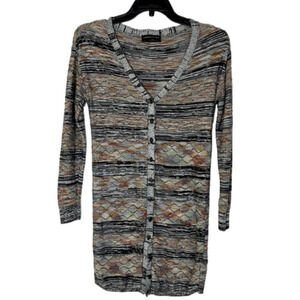 Urban Outfitters Black Gray Blue Orange Lightweight Long Knit Cardigan -Sz Small